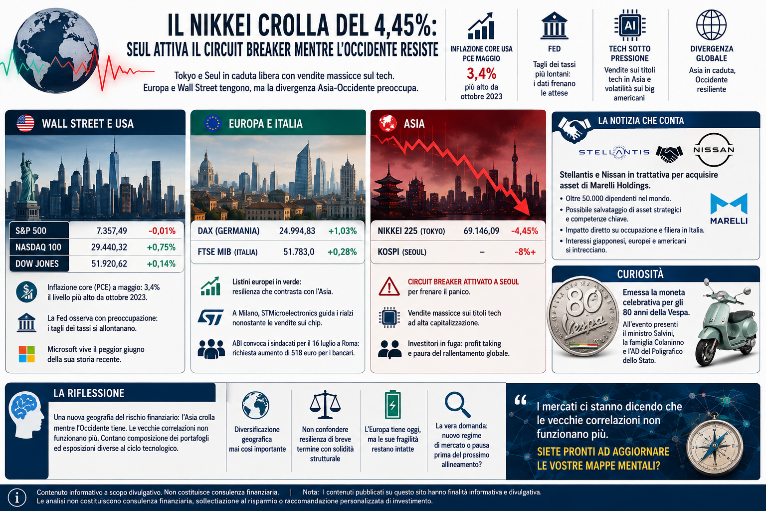 Il Nikkei crolla del 4,45%: Seul attiva il circuit breaker mentre l’Occidente resiste
