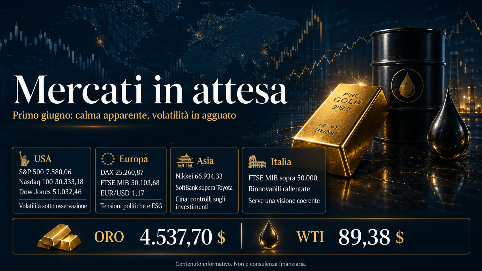 Giugno parte in silenzio: mercati fermi, tensioni vere